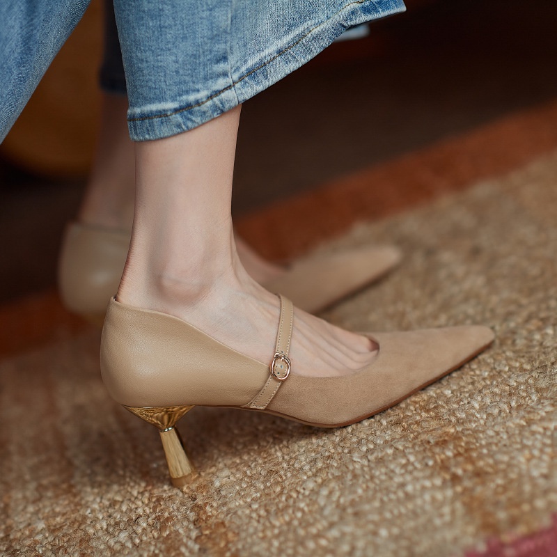 Giày cao gót IELGY mũi nhọn cài khóa kiểu vintage thời trang cho nữ