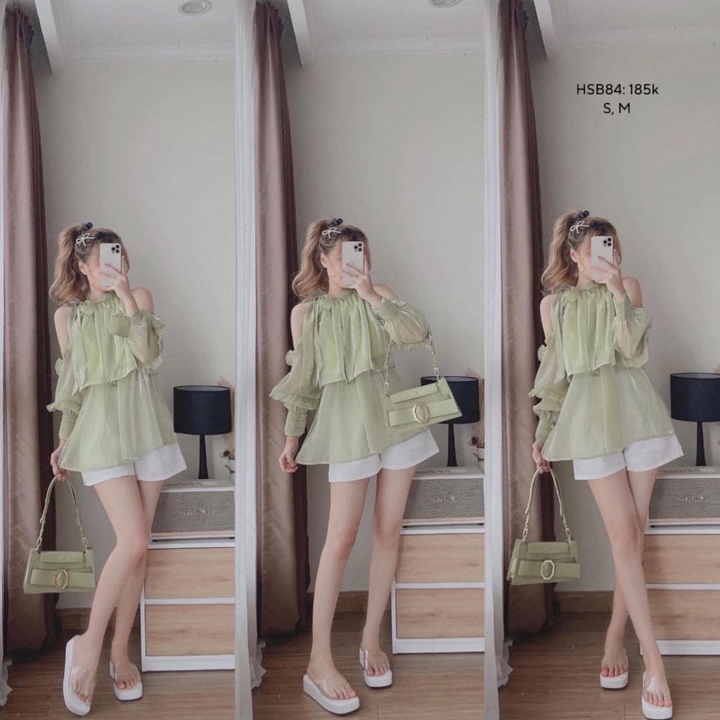 Set quần short trắng kèm áo tơ cổ yếm CHIBEST HSB84