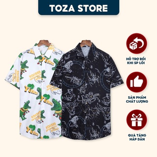 Áo sơ mi nam hoạ tiết chất liệu lụa ép, áo sơ mi đi biển TOZA TR33