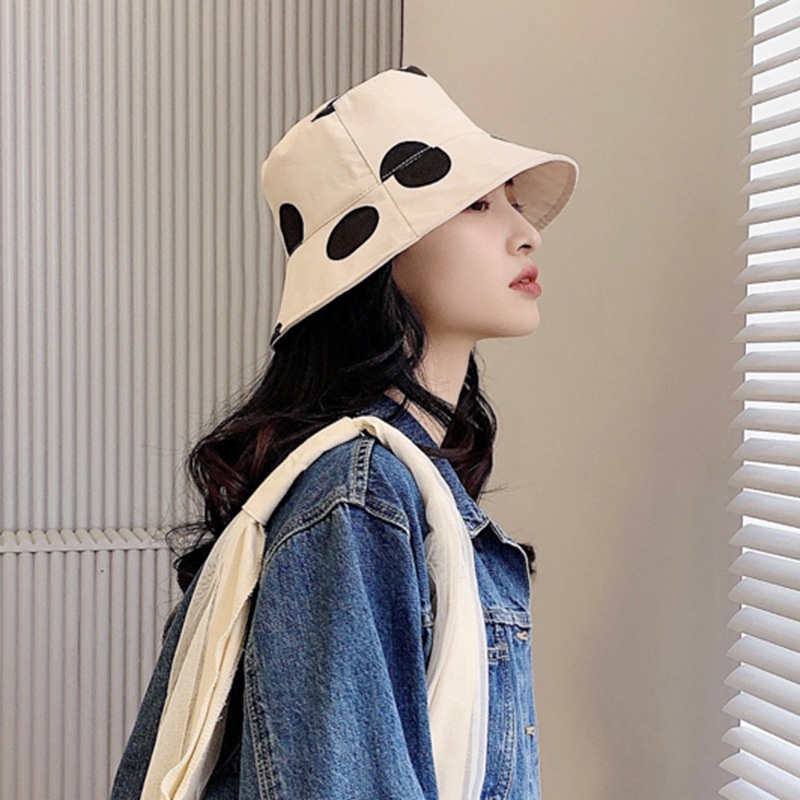 Nón Vành Chống Nắng Chấm Bi Trắng Đen Phong Cách Nhật Bản Cho Nữ