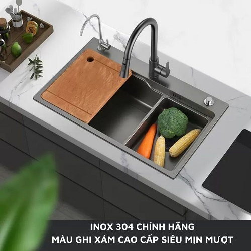 Chậu rửa bát 1 hố lớn chống trầy xước dễ vệ sinh Kích thước 75x46cm