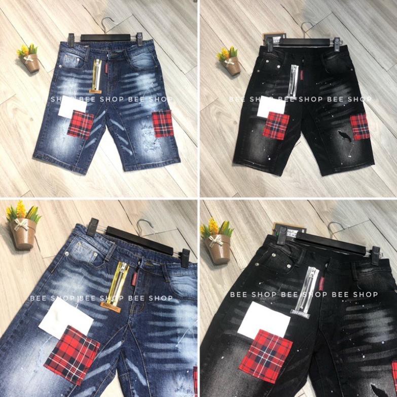 Quần bò ngố nam Dsq vá trắng đỏ , quần jean nam, quần short bò - Bee Shop  ་