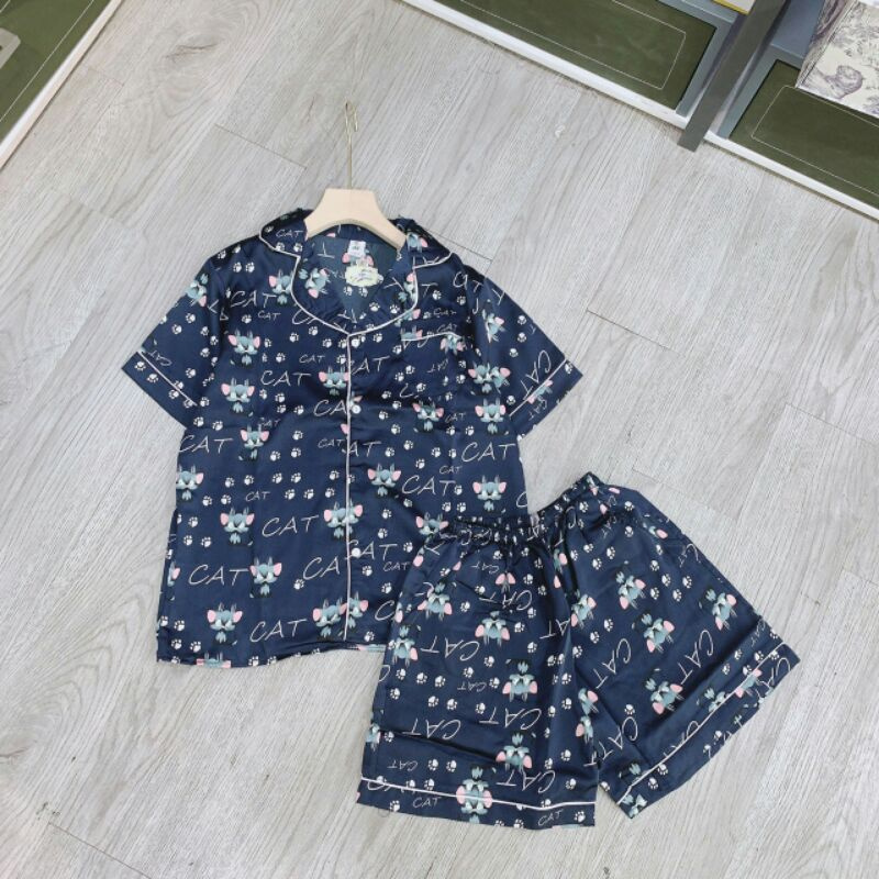 Bộ lụa mặc nhà nữ tay ngắn quần dài phối ren siêu xinh size M và L