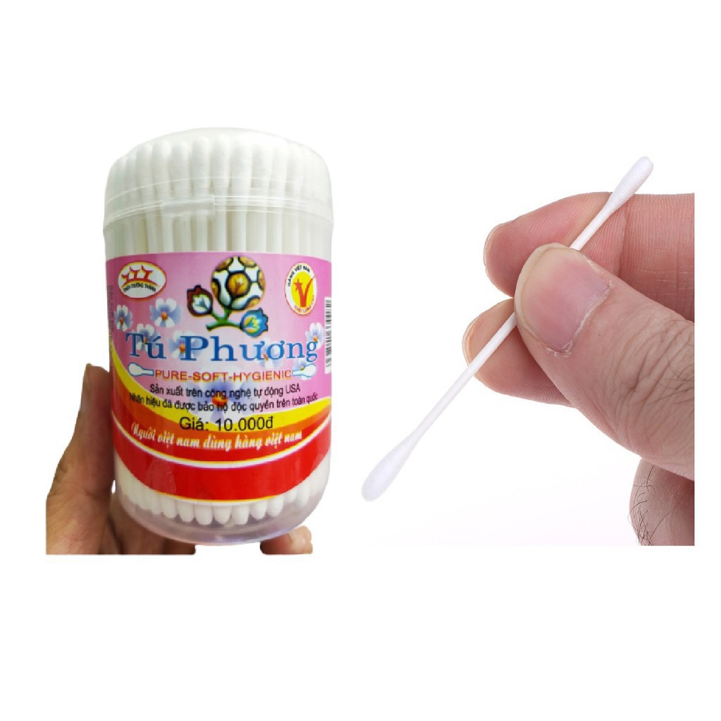 Tăm bông cho bé trẻ sơ sinh Tú Phương dạng đóng hộp 180 que mềm mại an toàn TAMBG01