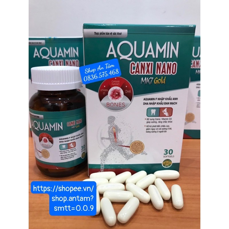 Viên uống Aquamin canxi nano mk7 + vitamin D3, K2 MK7 giúp xương chắc khỏe, phòng loãng xương, phát triển chiều cao
