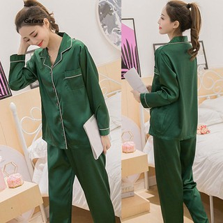 Set đồ pijama lụa màu trơn thời trang cho nữ