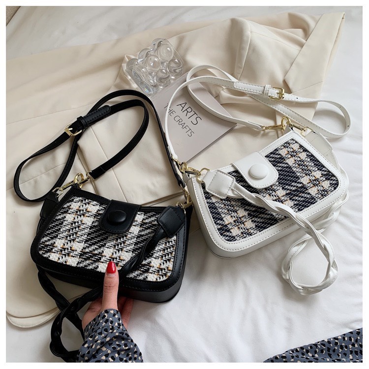Túi Kẹp Nách 💖Linh Store💖 Túi Đeo Chéo Nữ Đeo Vai 2 Dây Phối Dạ Kẻ Phong Cách Hàn Quốc - LS3