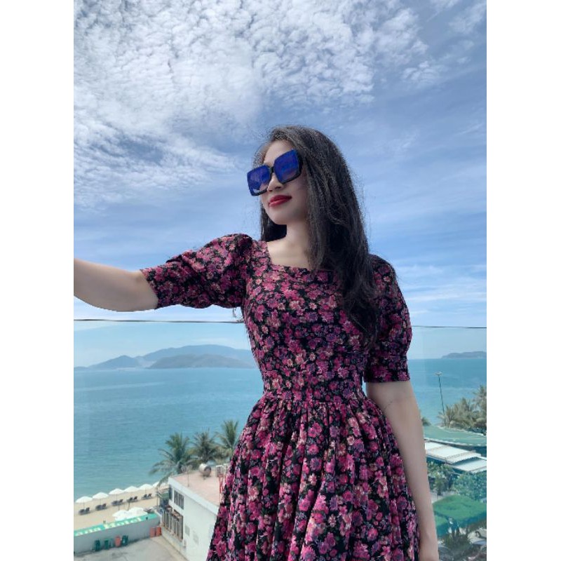 BÁN SỈ VÁY HOA TÍM VINTAGE TAY BỒNG | BigBuy360 - bigbuy360.vn