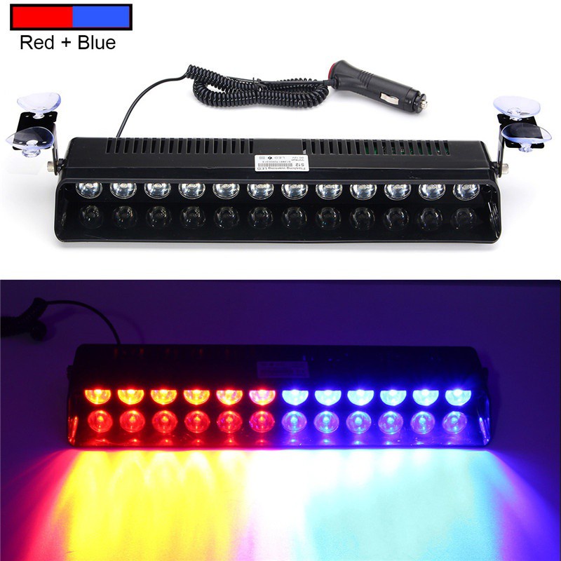 ☸Đèn chớp Police xanh đỏ 12V 12W 12 LED gắn kính lái cho xe cảnh sát, ưu tiên