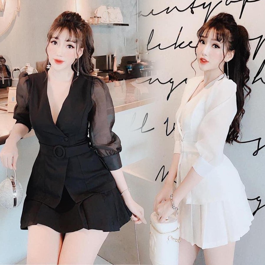 Áo cổ V đai eo tay ren - ABEO145