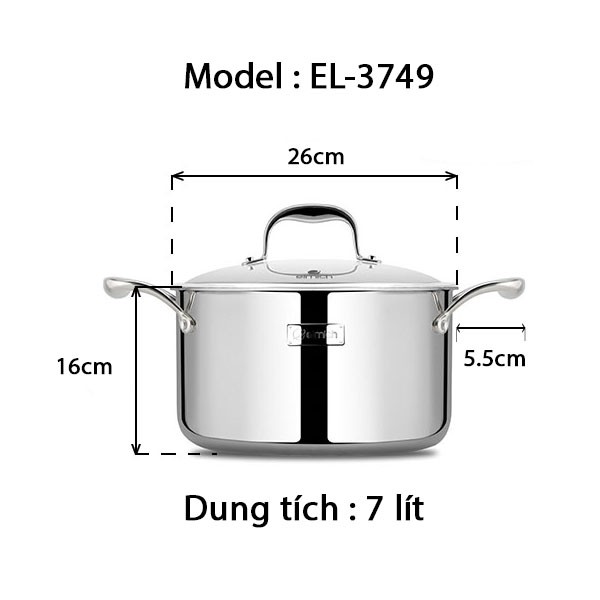 Nồi Inox 3 lớp cao cấp đáy liền Emich Tri-Max XS 18, 20, 24, 26, 28cm - Hàng chính hãng, bảo hành 36 tháng