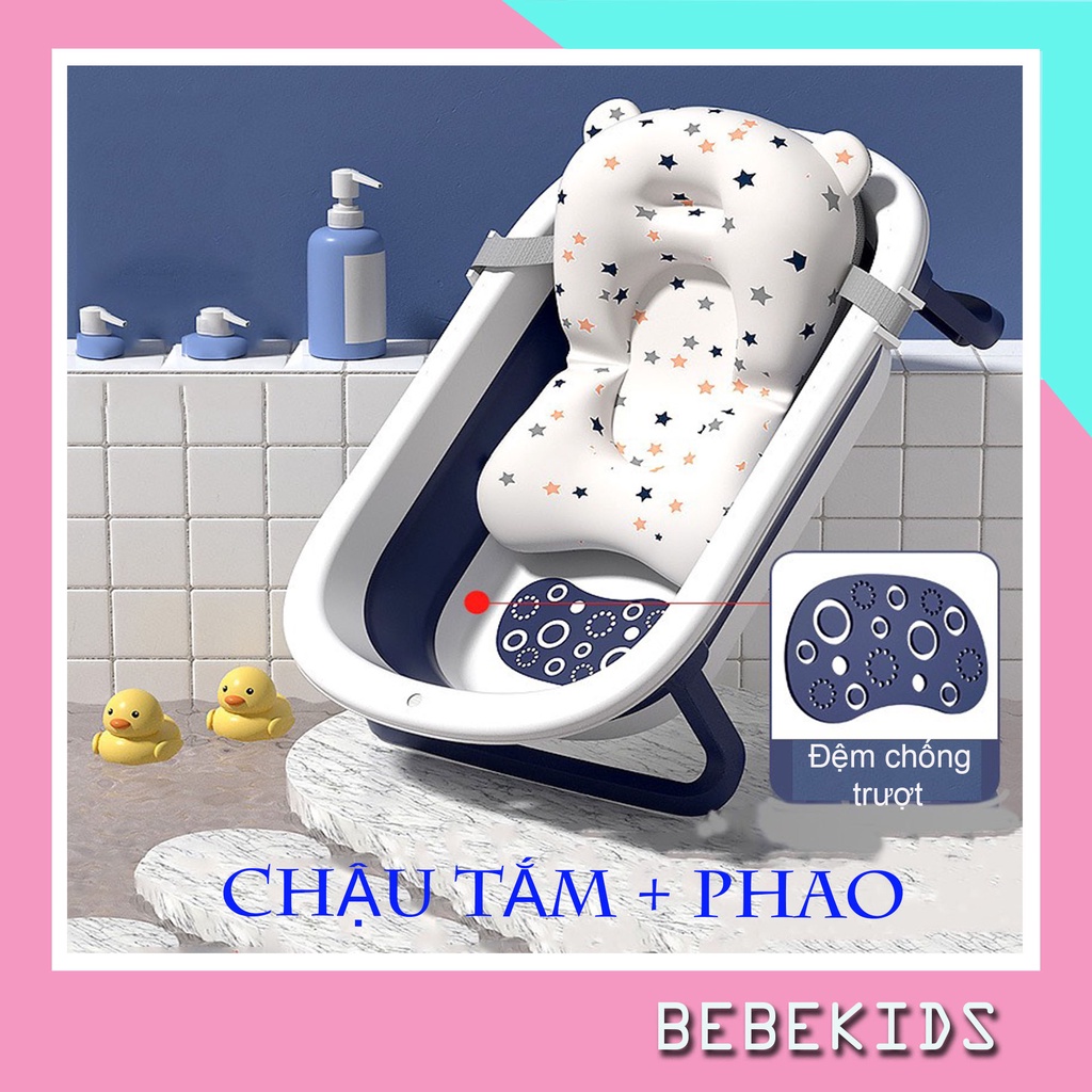 Chậu tắm cho bé sơ sinh,Thau tắm gấp gọn kèm phao, chống trượt cho trẻ sơ sinh