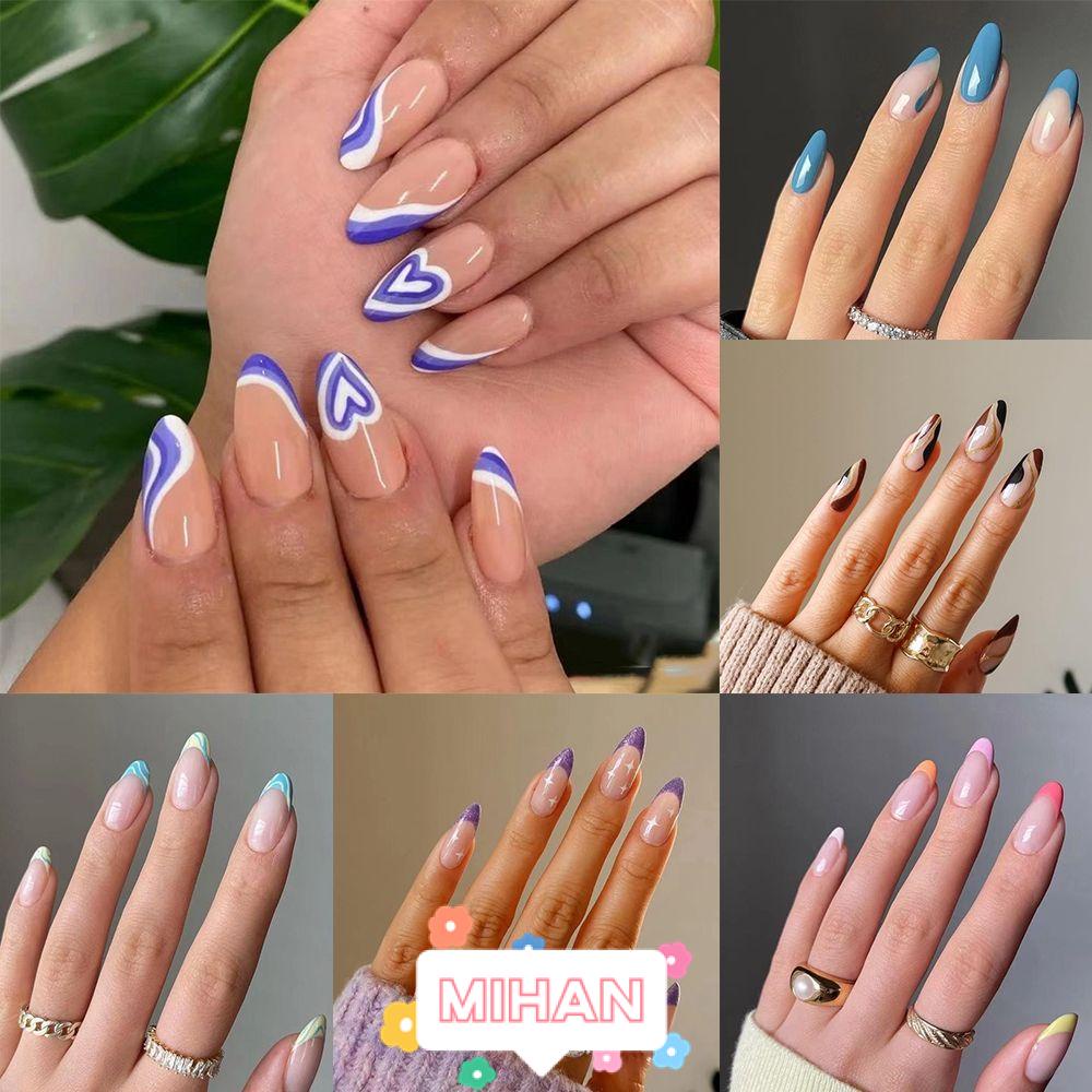 MIHAN1 24pcs/Box Press On Nails Almond False Nails Detachable Nail Tips Wearable Artificial Women Fashion Manicure Tool Full Cover Fake Nails