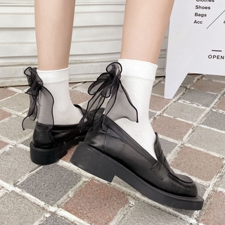Vớ dài chất liệu cotton mềm mại đính nơ màu trắng phong cách lolita Nhật Bản cho nữ
