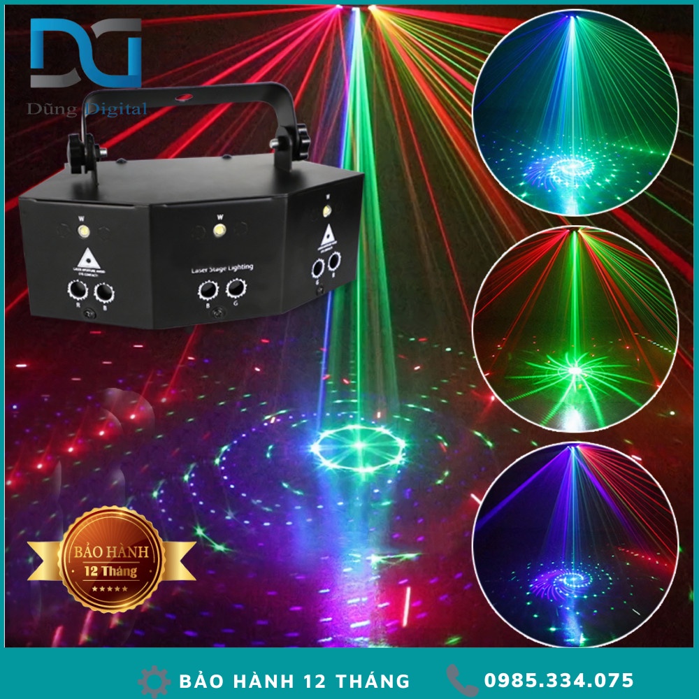 Đèn Chiếu Laser 9 mắt cảm biến âm thanh - Đèn nháy theo nhạc nhập khẩu cao cấp
