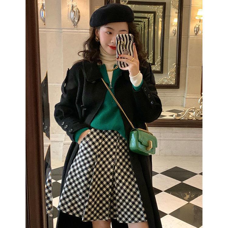 Chân váy len chữ A lưng cao sọc ca rô thời trang Retro xinh xắn cho nữ | BigBuy360 - bigbuy360.vn