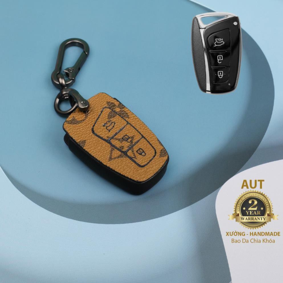 Bao da chìa khóa Smartkey Hyundai (SantaFe 2013 - 2018, Genesis) da Canvas L.V xẻ túi cao cấp