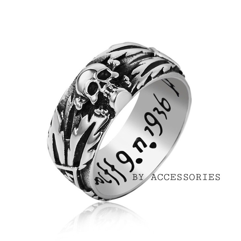 Nhẫn titan chạm khắc hình đầu lâu giữa không gỉ MR201201