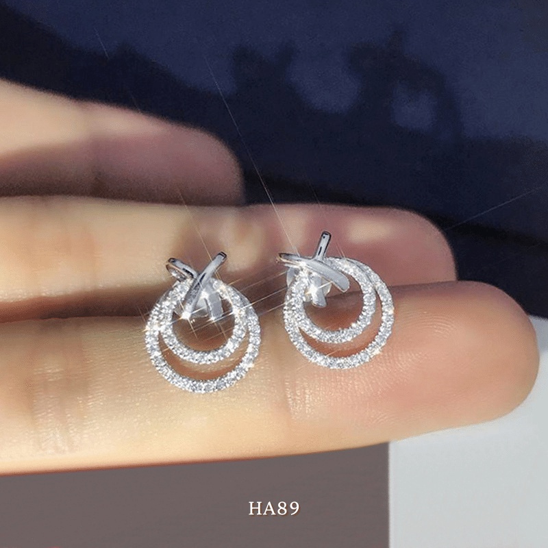 Bông tai nữ tròn đính đá chữ X thời trang Hàn Quốc đẹp Annie HA89