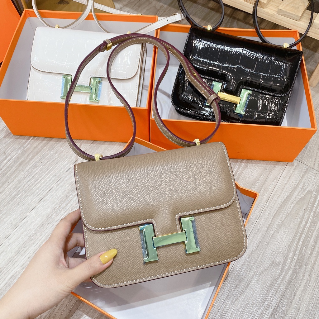 Túi đeo chéo H.M SPS chữ H Fullbox nguyên seal size 19/Túi xách Her.mes SPS da hạt Fullbox nguyên deal size 19