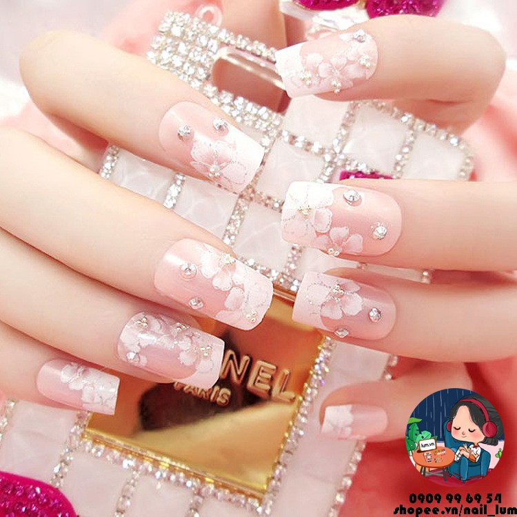 Móng Giả - Nail 3D Dài - Đính Đá [Sẵn Keo - Đóng Hộp 24 Mẫu Đủ Size]