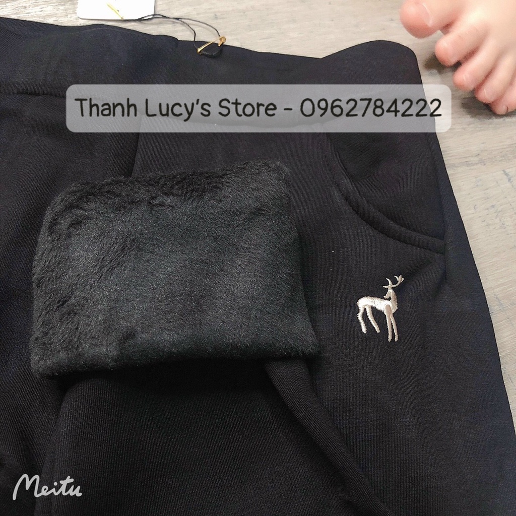 Quần legging nữ lót lông thêu logo hươu hàng quảng châu cao cấp