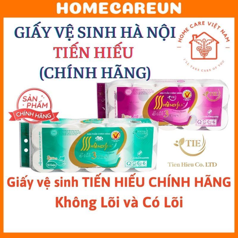 Giấy vệ sinh TIẾN HIẾU Hà Nội Silk cao cấp 3 lớp giấy ăn siêu dai mềm mại không lõi và có lõi - Chính Hãng Tiến Hiếu