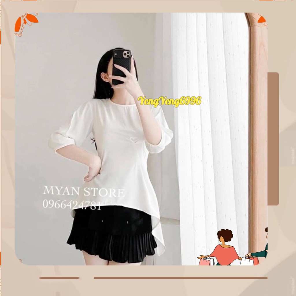 ANU189 ÁO SƠ MI NỮ LỤA TRẮNG TAY LỠ VẠT CHÉO
