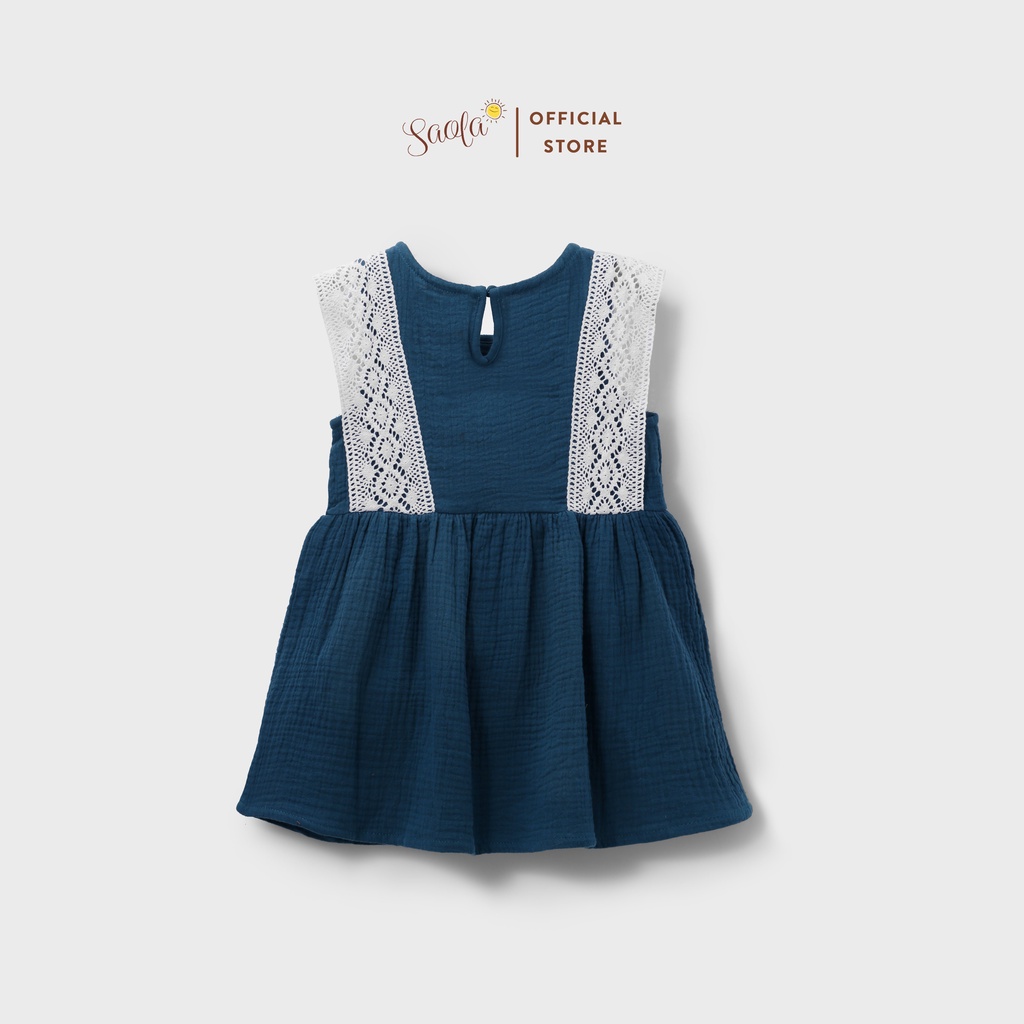 Đầm Bé Gái/Váy Bé Gái Phối Nơ Và Ren Xinh Xắn - JONNA DRESS - DRM013 - SAOLA KIDS CLOTHING - Xanh Mallard