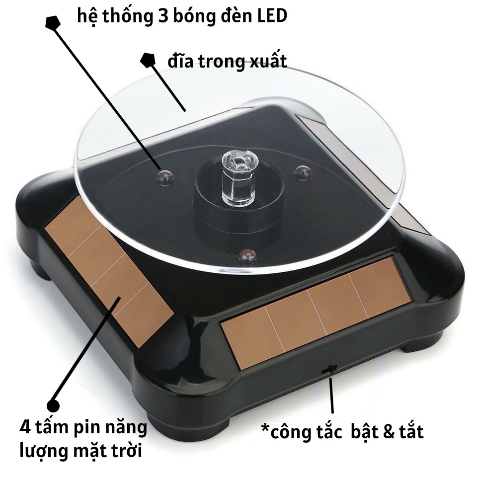 Bàn xoay, đế xoay 360 độ có đèn LED trưng bày sản phẩm kèm pin