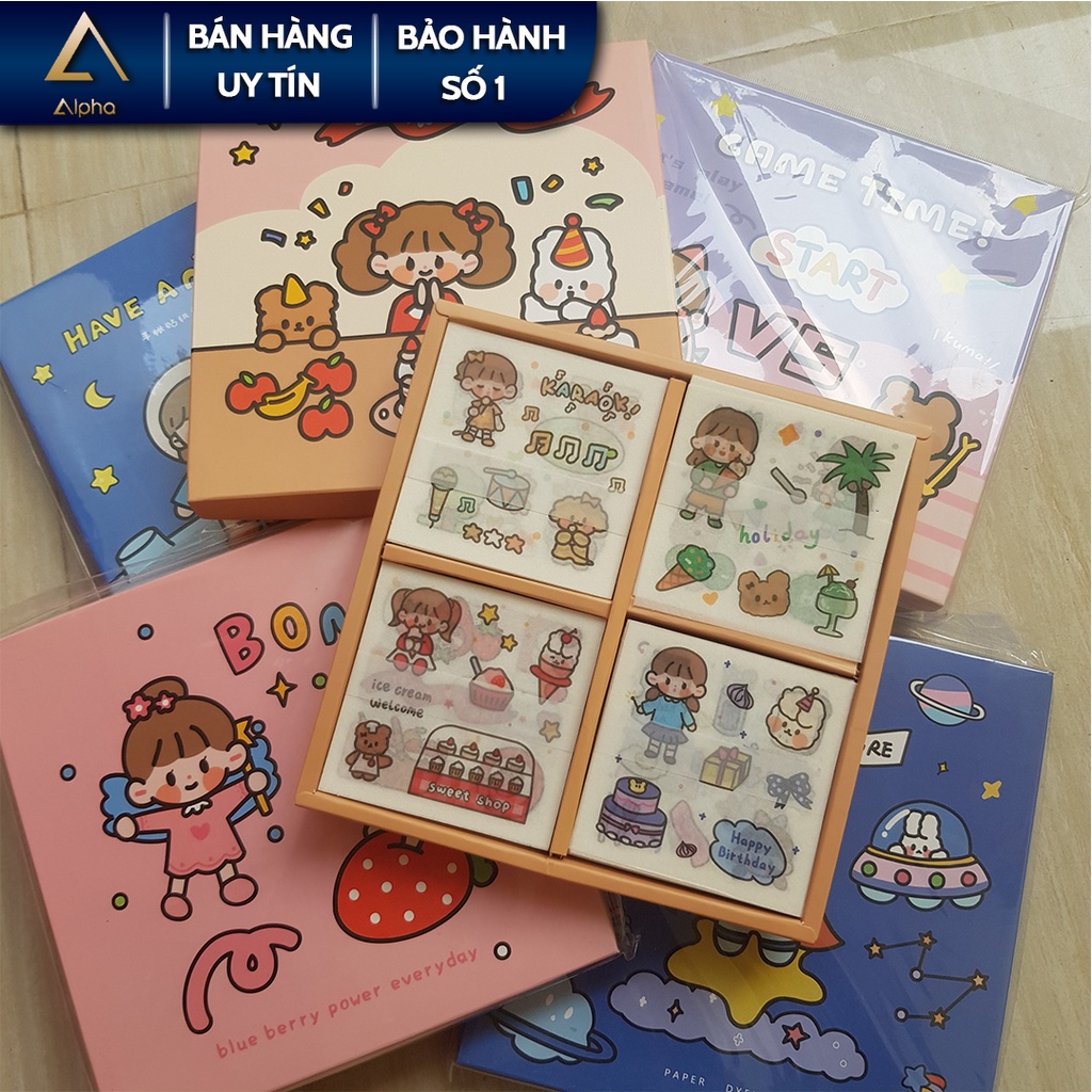 Sticker hoạt hình Alpha, Miếng dán trang trí kích thước 8x8cm