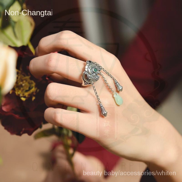 Nhẫn hở mạ bạc 925 phong cách dân tộc cổ điển có thể điều chỉnh