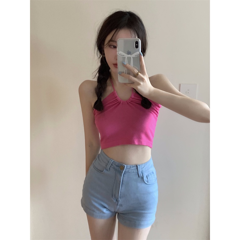 HUANG YOYO Áo Croptop Set Áo Hai Dây + Áo Khoác Chống Nắng Thời Trang Hàn Cho Nữ