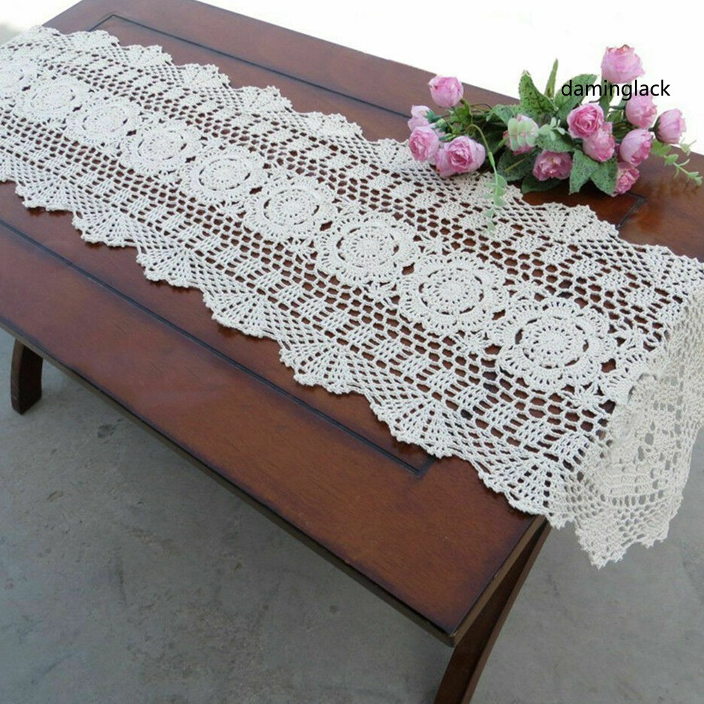 Khăn Trải Bàn Đan Móc Phối Ren Rỗng Handmade Phong Cách Cổ Điển Trang Trí Nội Thất