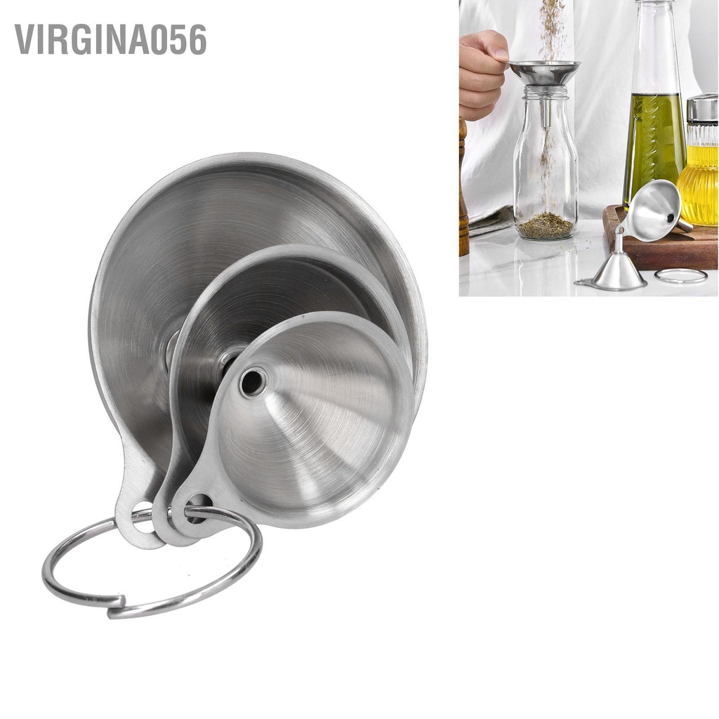 Virgina056 3 cái Phễu bằng thép không gỉ Chai chiết rót dầu rò rỉ tích hợp Bộ phân phối chất lỏng với vòng tròn