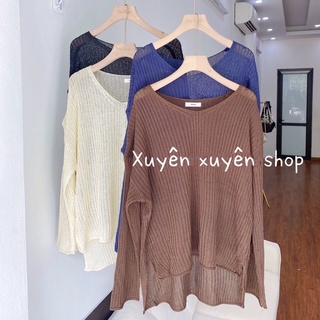 Áo len mỏng thu đông cổ V xẻ tà ( Ảnh thật )