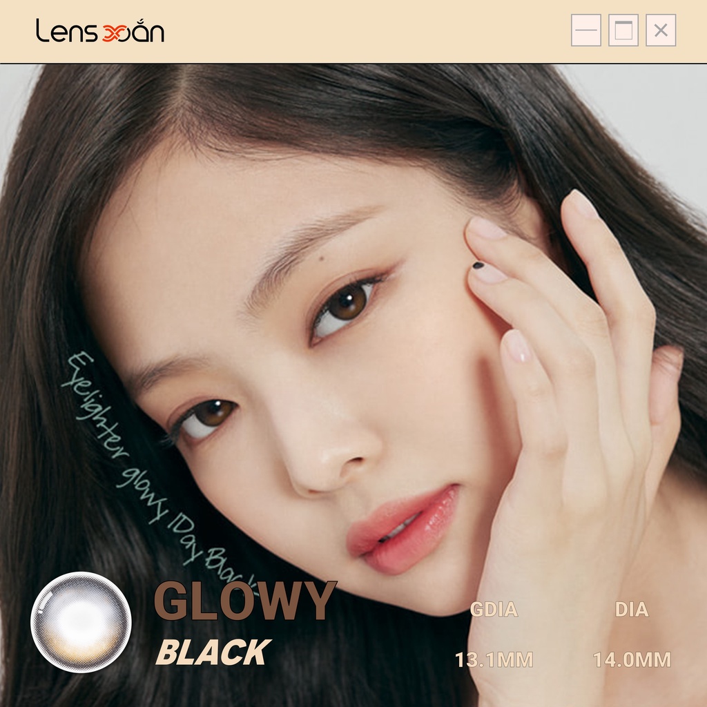 KÍNH ÁP TRÒNG EYELIGHTER GLOWY BLACK của OLENS: LENS ĐEN PHỦ BÓNG MIX 3 DẢI MÀU TỰ NHIÊN| LENS XOẮN