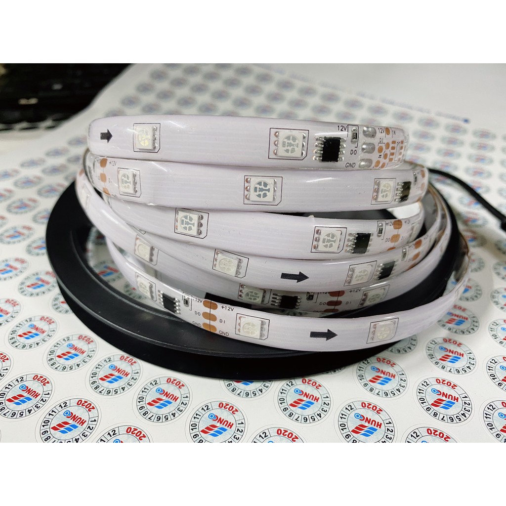Led dây dán full màu nháy tự nháy 5 mét, led cuộn 1903 điện áp 12V