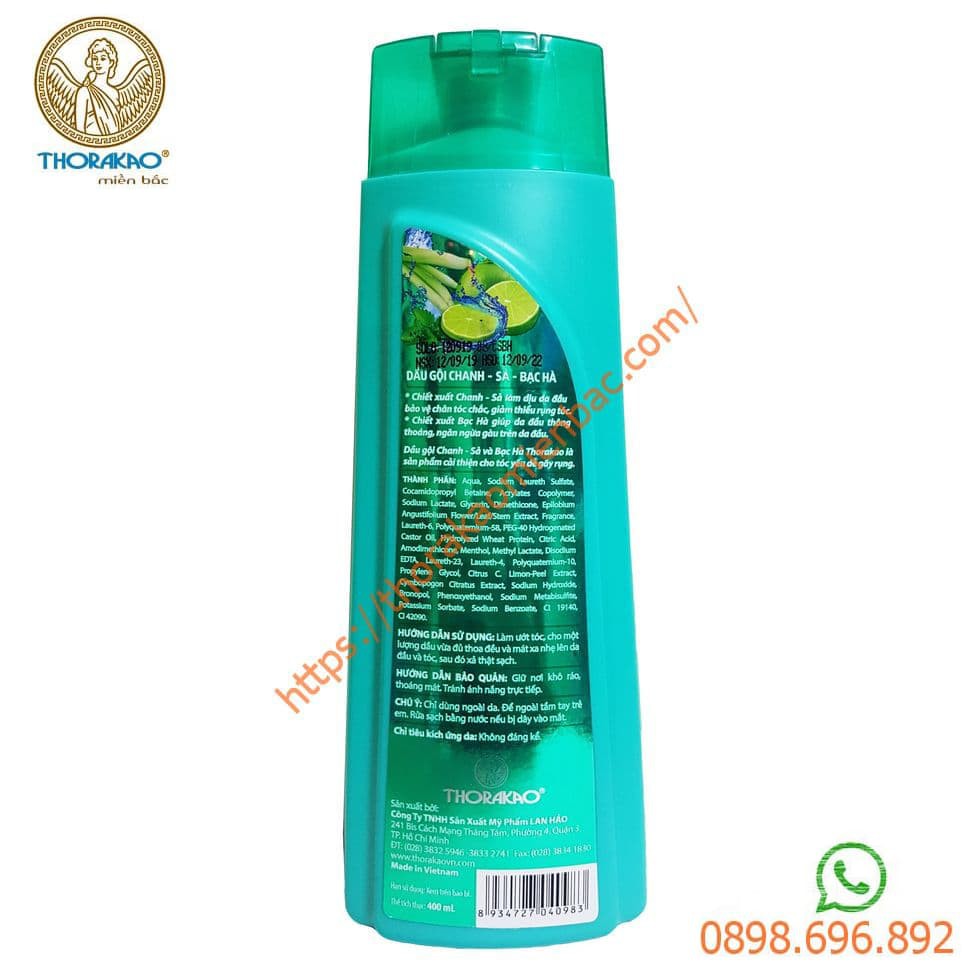 Dầu gội chanh sả bạc hà ngăn rụng tóc, ngừa gàu Thorakao 400ml | BigBuy360 - bigbuy360.vn