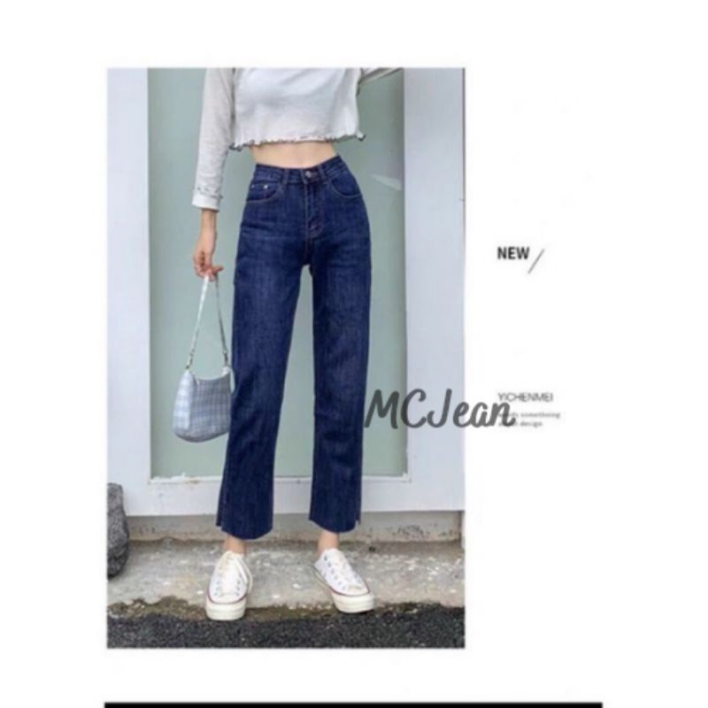 Quần bò jean nữ cạp cao xẻ gấu đậm co dãn 4 chiều phong cách Hàn Quốc | BigBuy360 - bigbuy360.vn