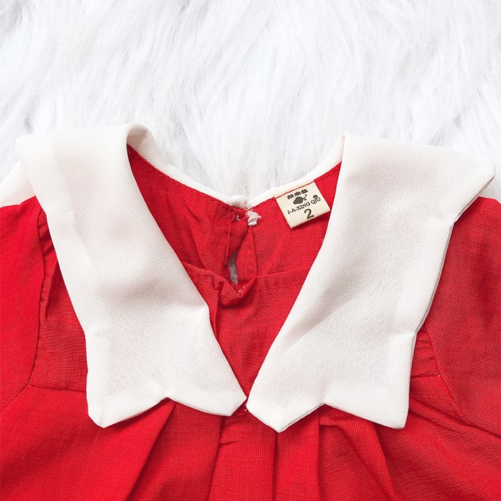 Đầm xòe đỏ cổ bèo xinh yêu cho bé 1-7 tuổi chất cotton nhẹ mát họa tiết đơn giản nhẹ nhàng BBShine – D070