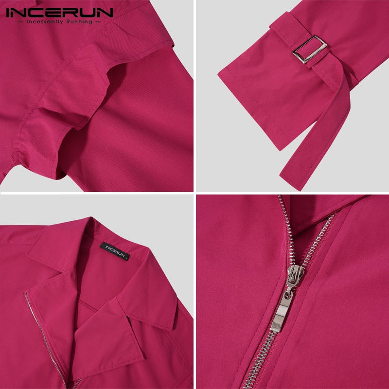 Áo khoác nam INCERUN tay dài màu trơn có khóa kéo bất đối xứng phong cách phương Tây