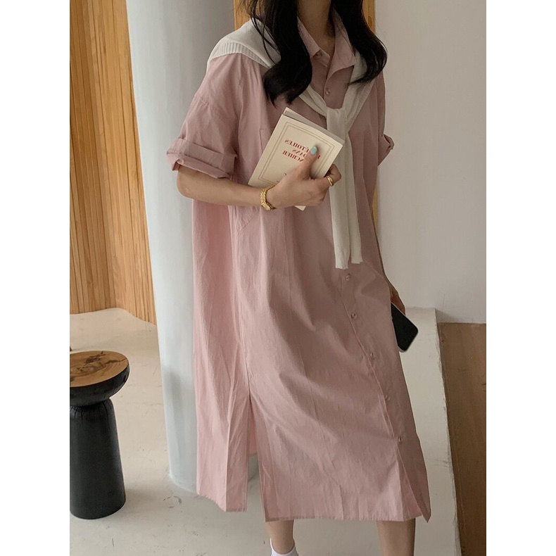 Đầm Sơ Mi Tay Ngắn Giả Hai Lớp Thời Trang Mùa Hè Dành Cho Nữ
