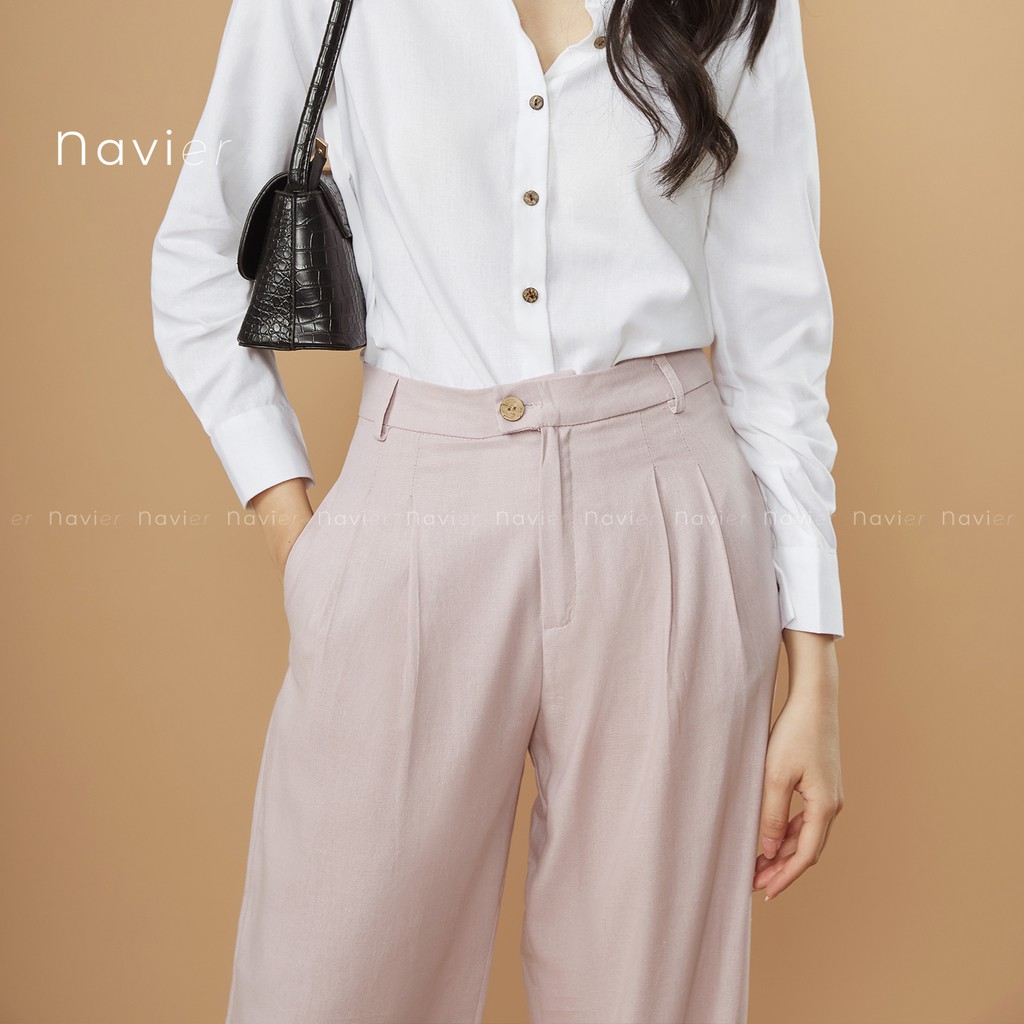 QUẦN CULLOTES RỘNG DÀI ỐNG SUÔNG - QUẦN TÂY CÔNG SỞ ỐNG XUÔNG CẠP CAO - LINEN PANTS WOMAN TROUSERS Q01 NAVIER | BigBuy360 - bigbuy360.vn