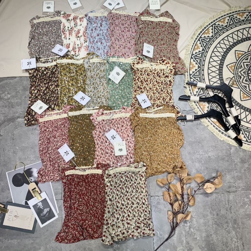 [Mã FAMAYWA giảm 10K đơn 50K] Áo sơ mi kiểu hoa nhí cổ vuông tay bồng tiểu thư | BigBuy360 - bigbuy360.vn