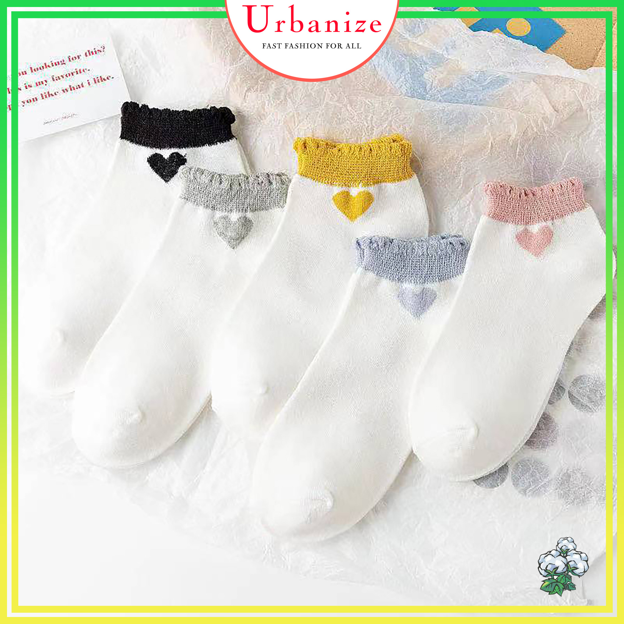 Tất nữ cổ ngắn - Vớ nữ cổ thấp Cotton trái tim cổ bèo mỏng thoáng Urbanize