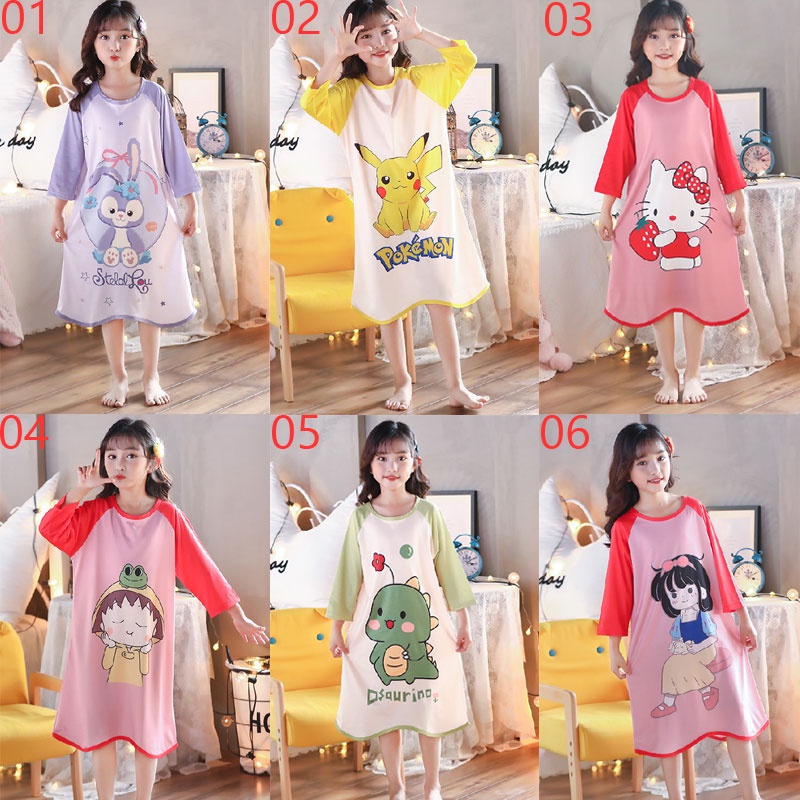 Đầm Ngủ Tay Dài In Hoạt Hình Dành Cho Bé Gái