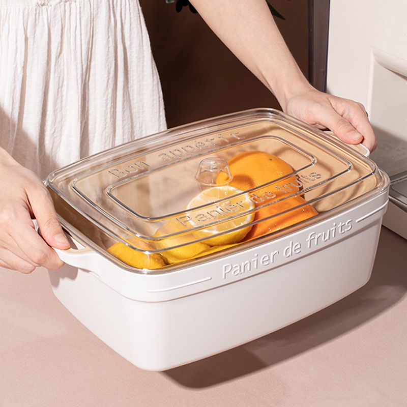 Rổ Nhựa Hai Lớp Ráo Nước Có Nắp Đậy Dùng Đựng Trái Cây/Rau Củ Trong Tủ Lạnh