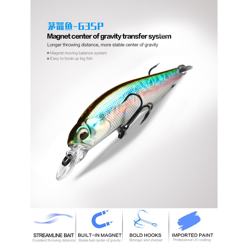 Mồi Giả Nhử Cá 63mm 5g Gắn Kèm Móc Câu Bằng Nam Châm