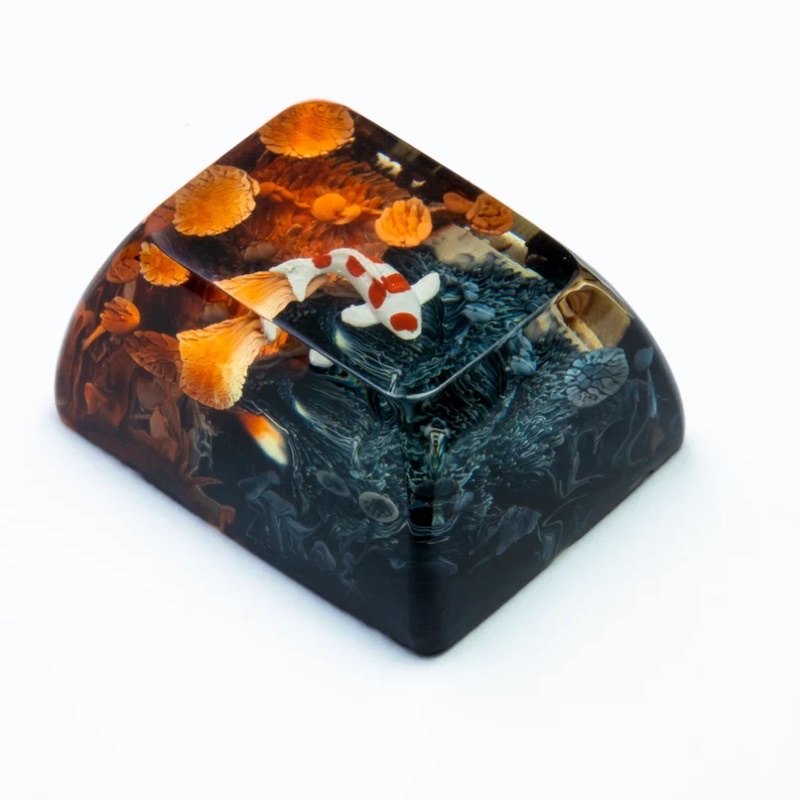 Nút bàn phím cơ Koi cam/đen.Keycap resin Koi.Keycap Artisan